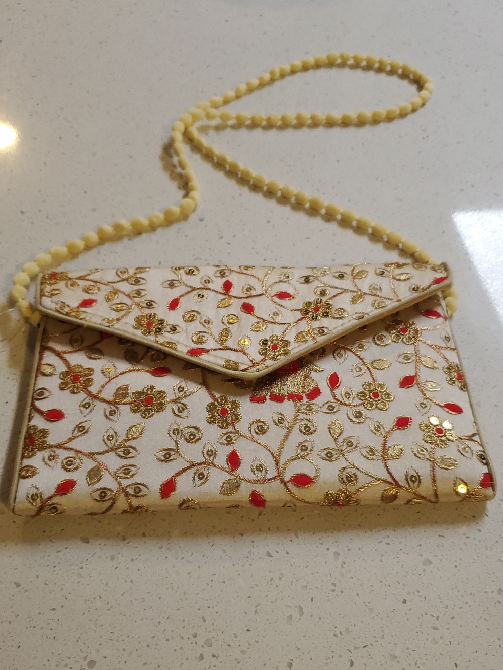 Embroidered Ivory Evening Clutch with Gold Accents - Picture 4 of 7